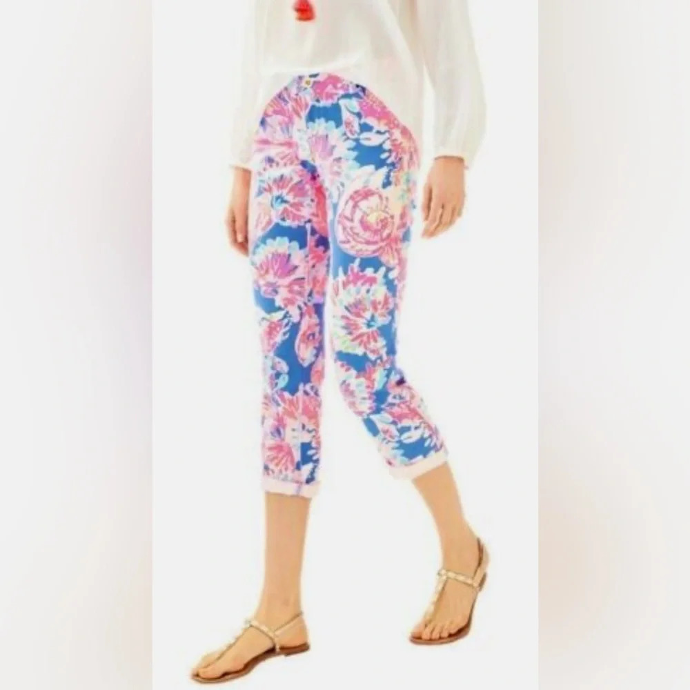 Lilly Pulitzer Sadie Stretch Crab Cropped Pants Bright Coastal South Beach Sz 0 - Picture 3 of 11